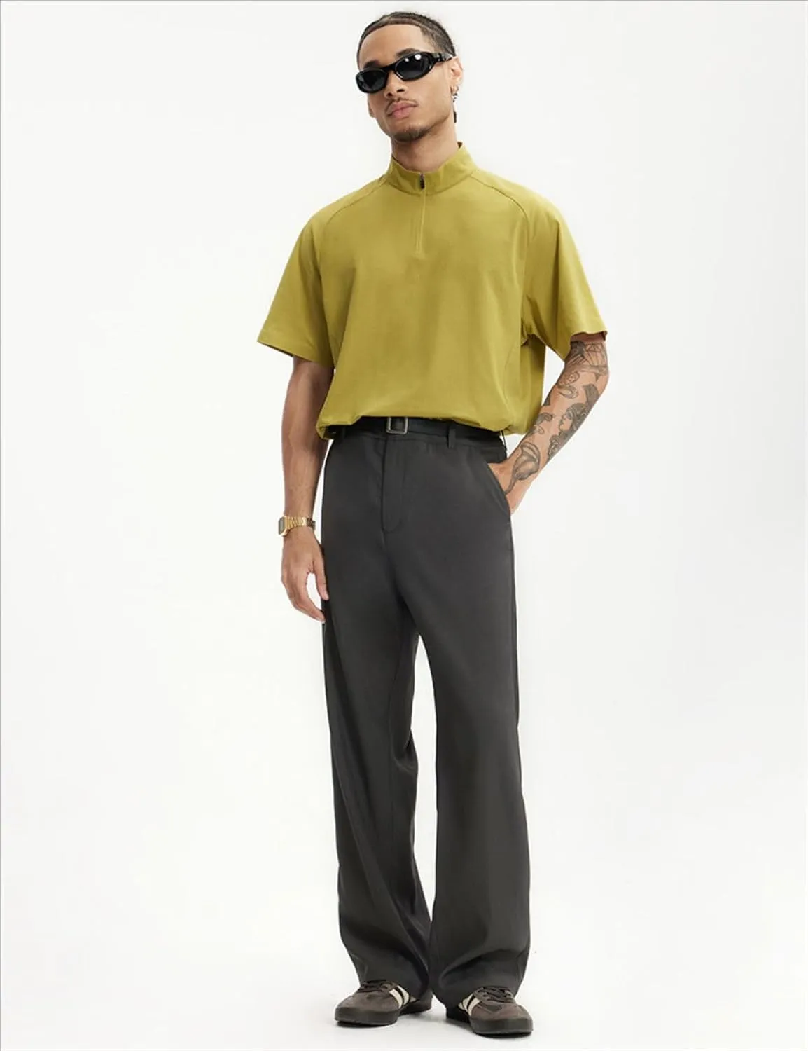 Men's Teen Loose Fit Wide Leg Dress Pants Casual Solid High Waist Straight Leg Trousers with Pocket