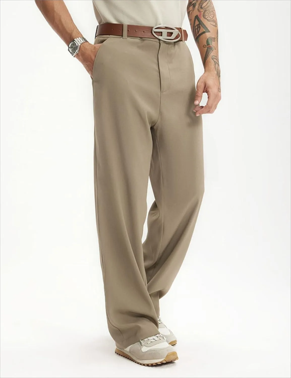 Men's Teen Loose Fit Wide Leg Dress Pants Casual Solid High Waist Straight Leg Trousers with Pocket