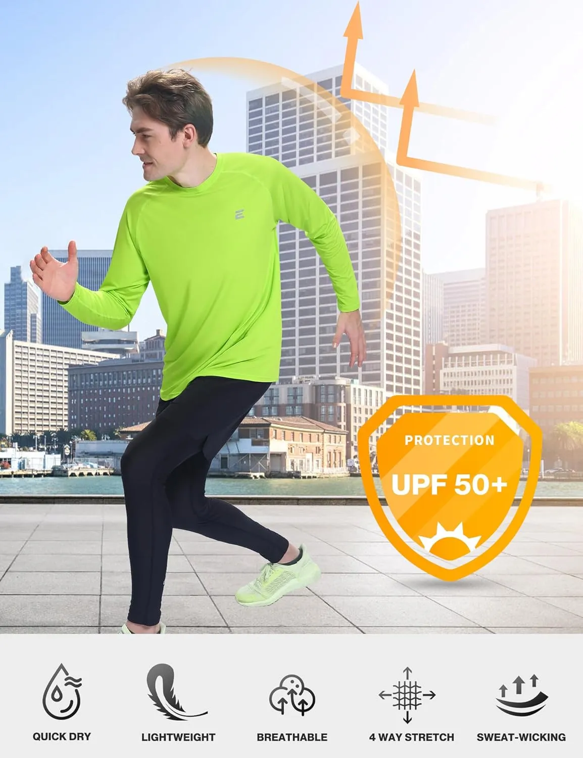 Men's UPF 50  Sun Protection Shirts UV SPF Long Sleeve Rash Guard Fishing Swim Shirt Quick Dry