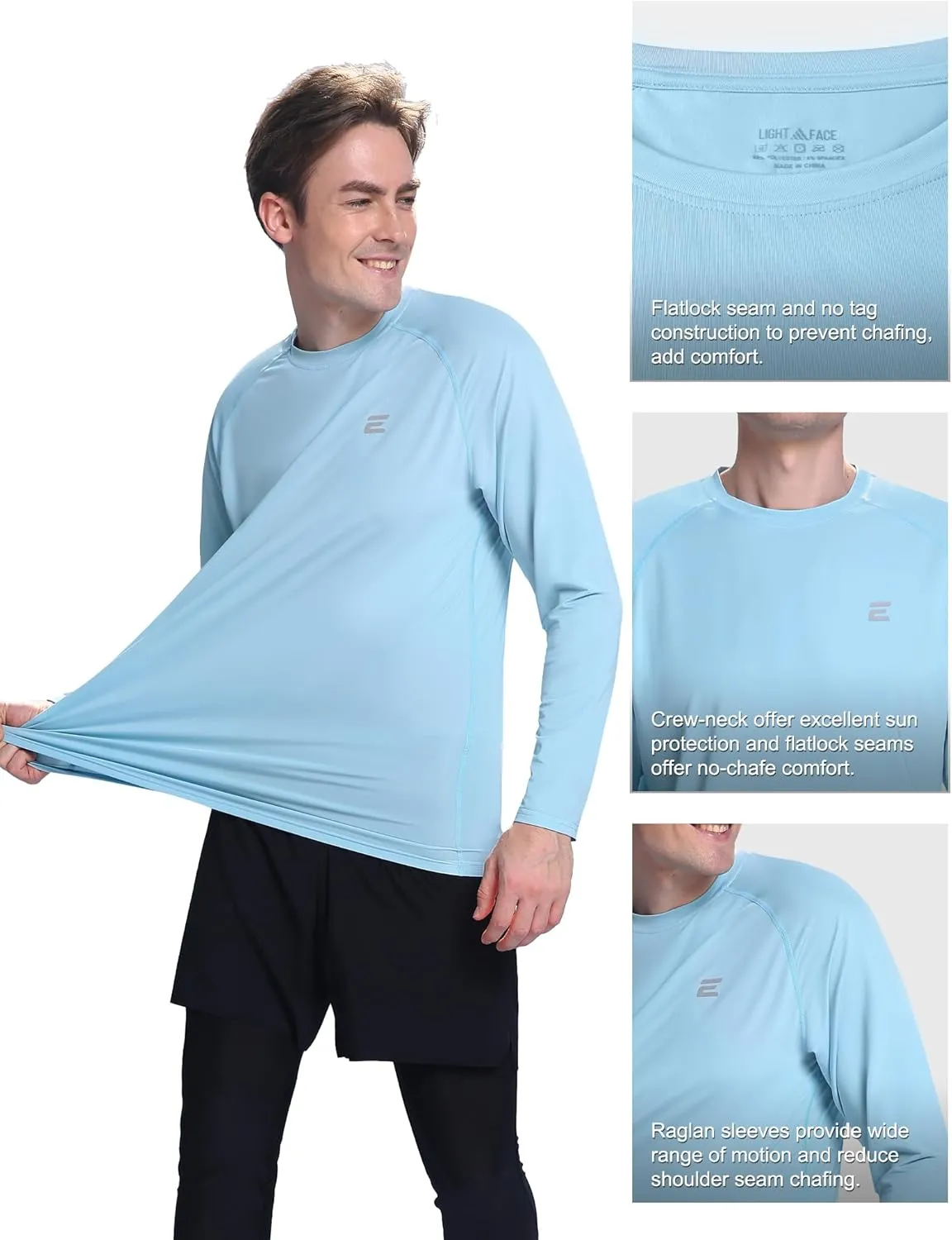 Men's UPF 50  Sun Protection Shirts UV SPF Long Sleeve Rash Guard Fishing Swim Shirt Quick Dry