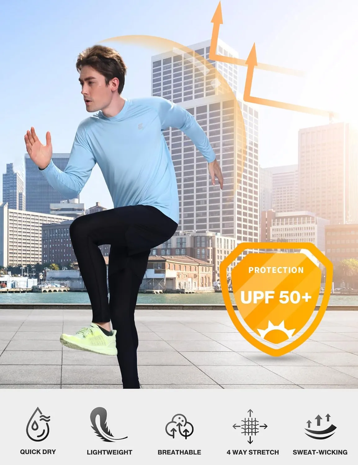 Men's UPF 50  Sun Protection Shirts UV SPF Long Sleeve Rash Guard Fishing Swim Shirt Quick Dry
