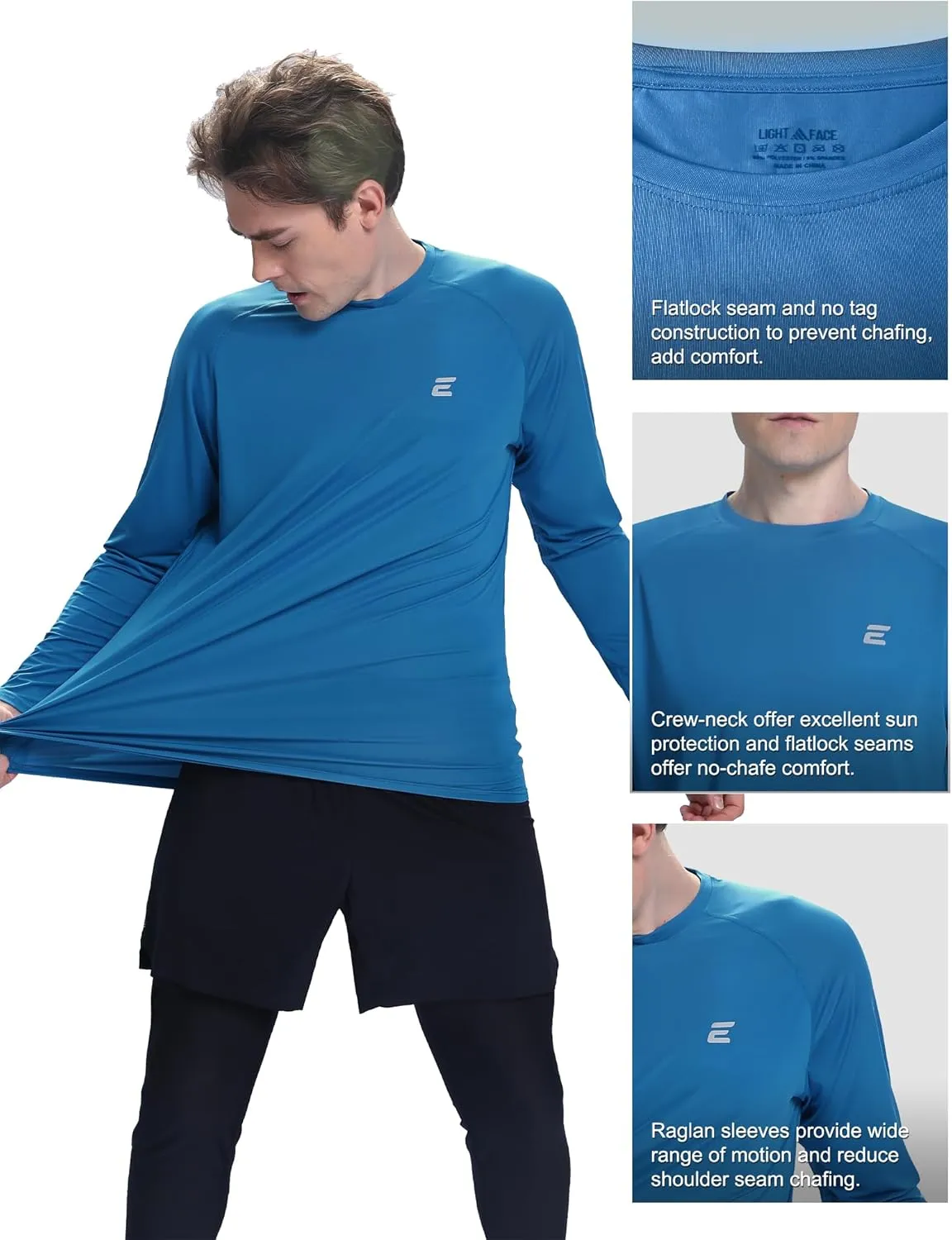 Men's UPF 50  Sun Protection Shirts UV SPF Long Sleeve Rash Guard Fishing Swim Shirt Quick Dry