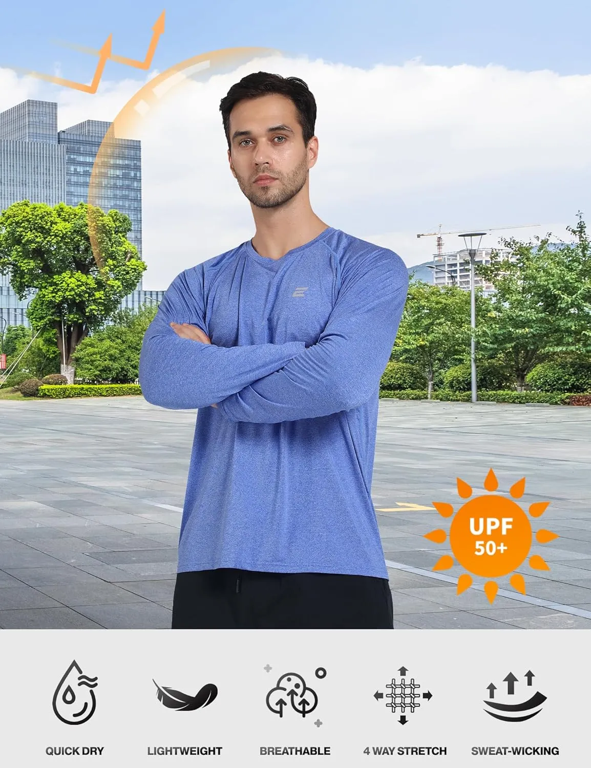 Men's UPF 50  Sun Protection Shirts UV SPF Long Sleeve Rash Guard Fishing Swim Shirt Quick Dry