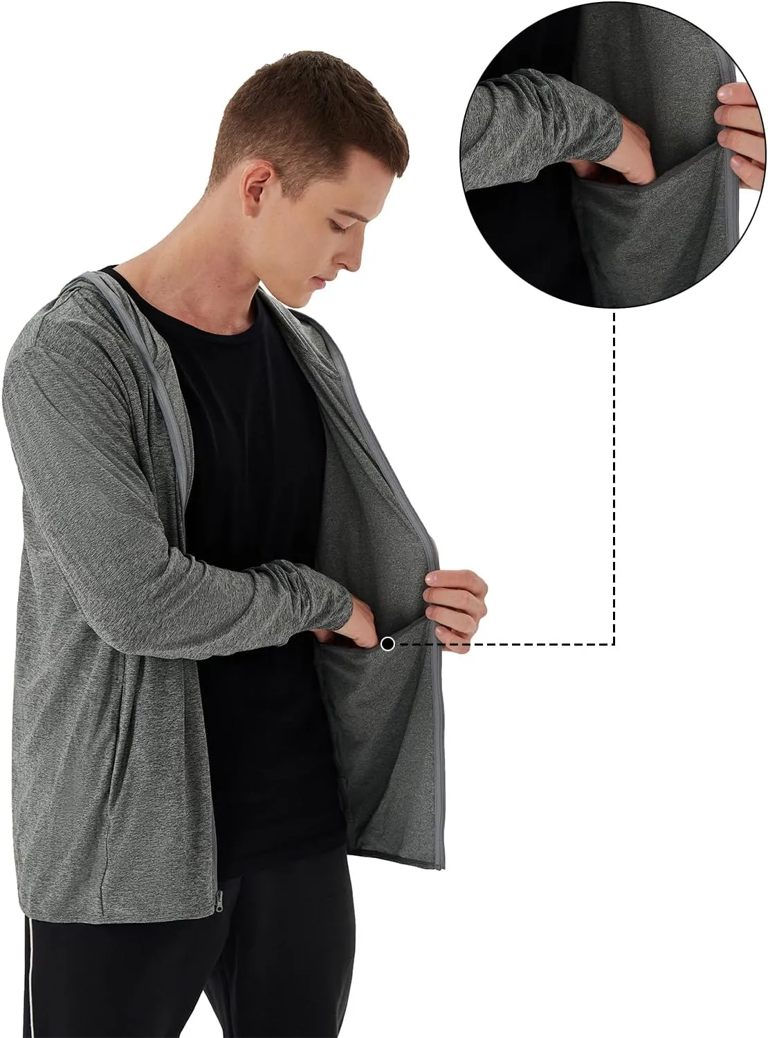 Mens UPF 50  UV Full Zip Sun Protection Hoodie Jacket With Thumb holes Cooling Lightweight Fishing Hiking Cooling Shirts men
