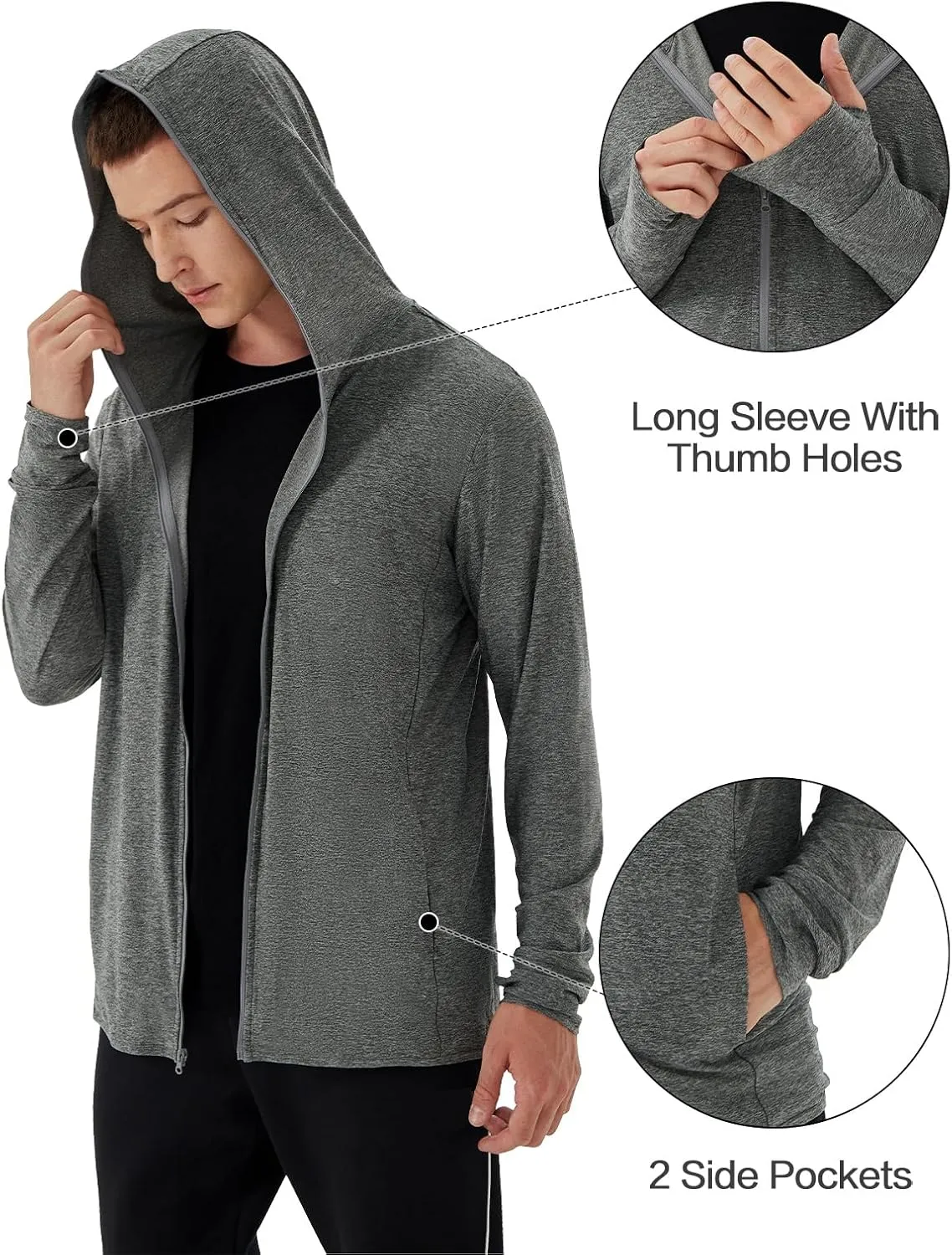 Mens UPF 50  UV Full Zip Sun Protection Hoodie Jacket With Thumb holes Cooling Lightweight Fishing Hiking Cooling Shirts men