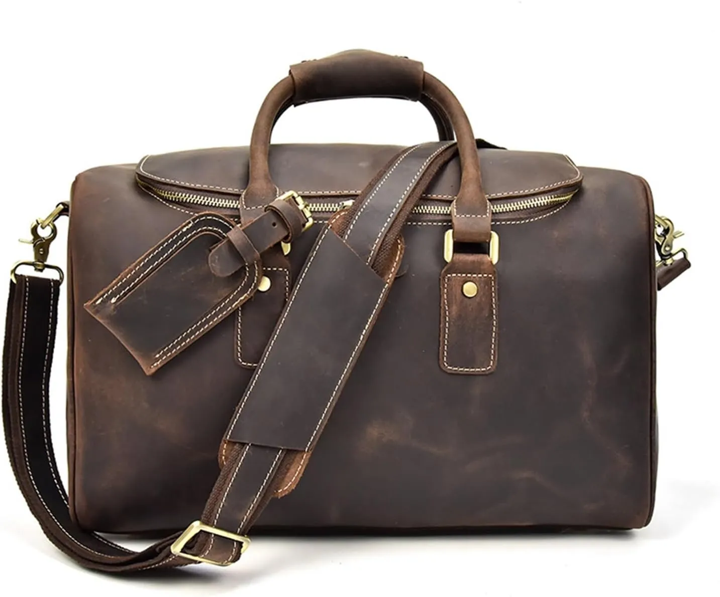Men's Vintage Travel Bag Leather Hand Luggage Top Layer Cowhide Cross Strap Shoulder Bag