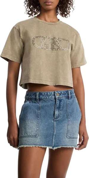 Michael Kors Women's Cropped Empire Stud T-Shirt