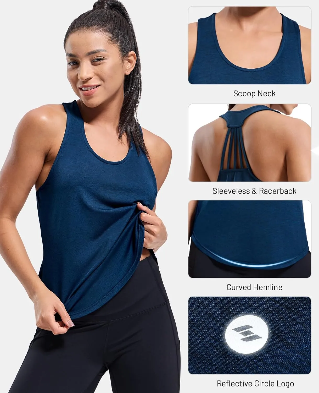 MIER Womens Workout Tank Tops Sleeveless Yoga Athletic Running Dry Fit Shirts Racerback Soft Gym Muscle Tee, Scoop Neck
