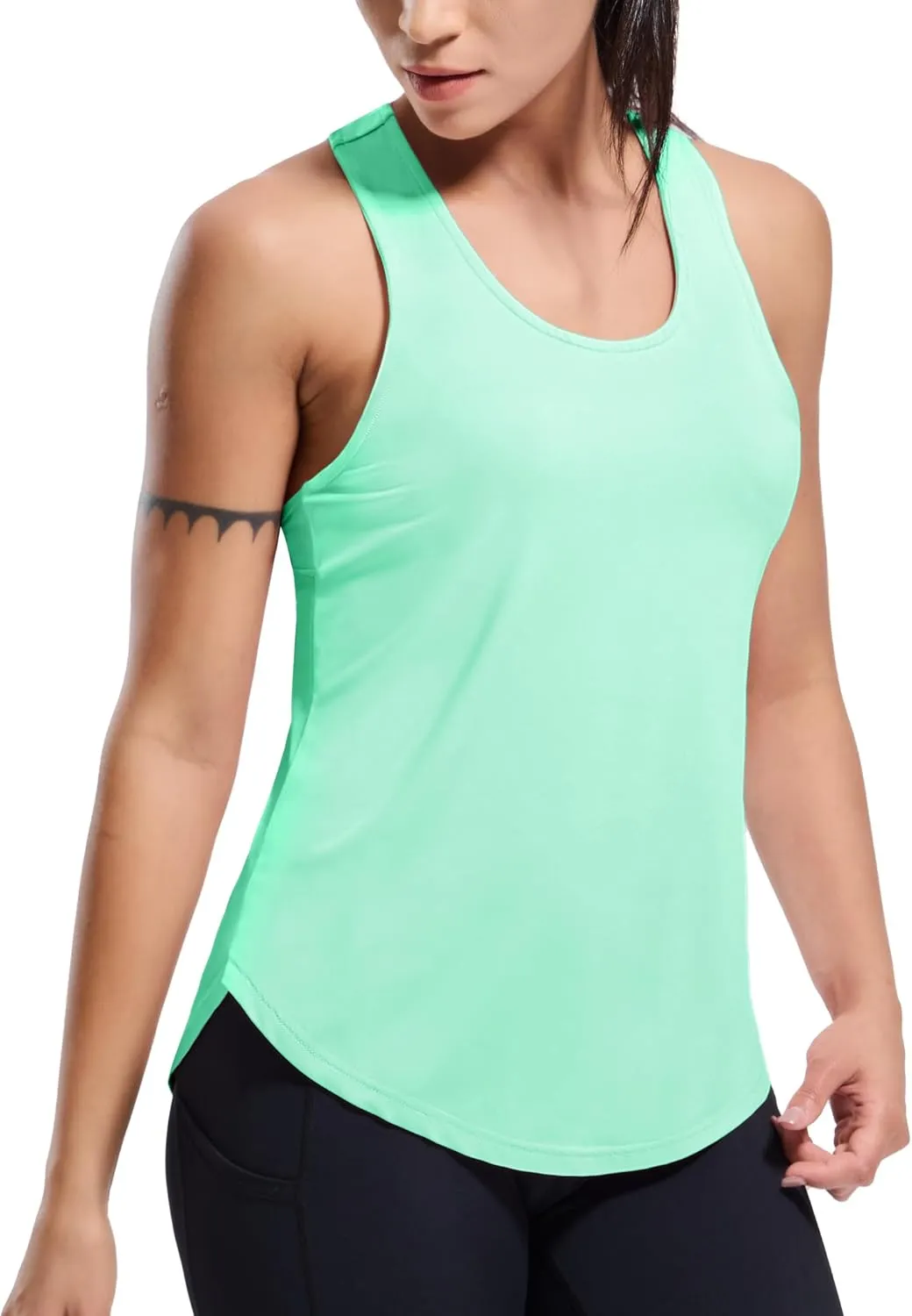 MIER Womens Workout Tank Tops Sleeveless Yoga Athletic Running Dry Fit Shirts Racerback Soft Gym Muscle Tee, Scoop Neck