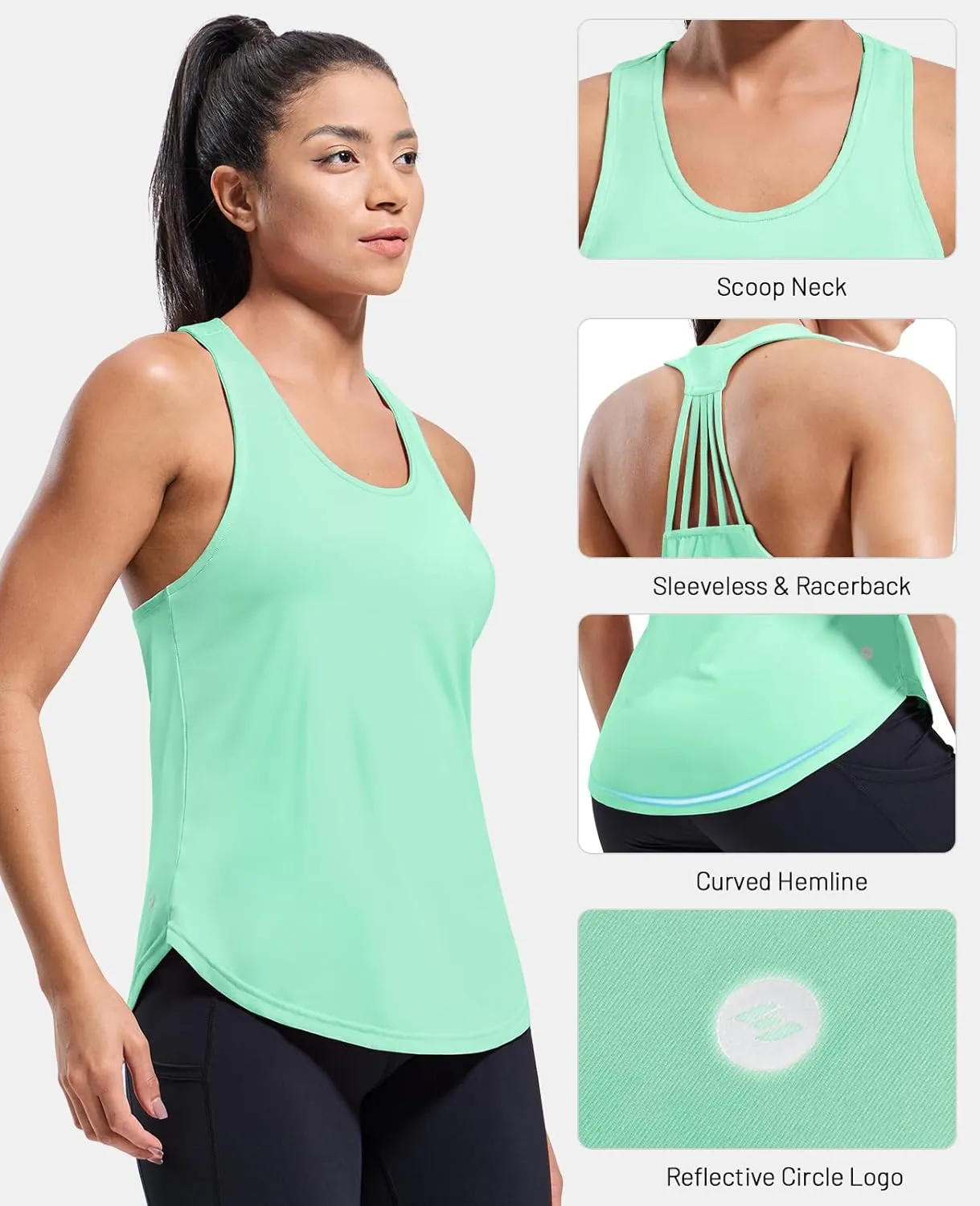 MIER Womens Workout Tank Tops Sleeveless Yoga Athletic Running Dry Fit Shirts Racerback Soft Gym Muscle Tee, Scoop Neck