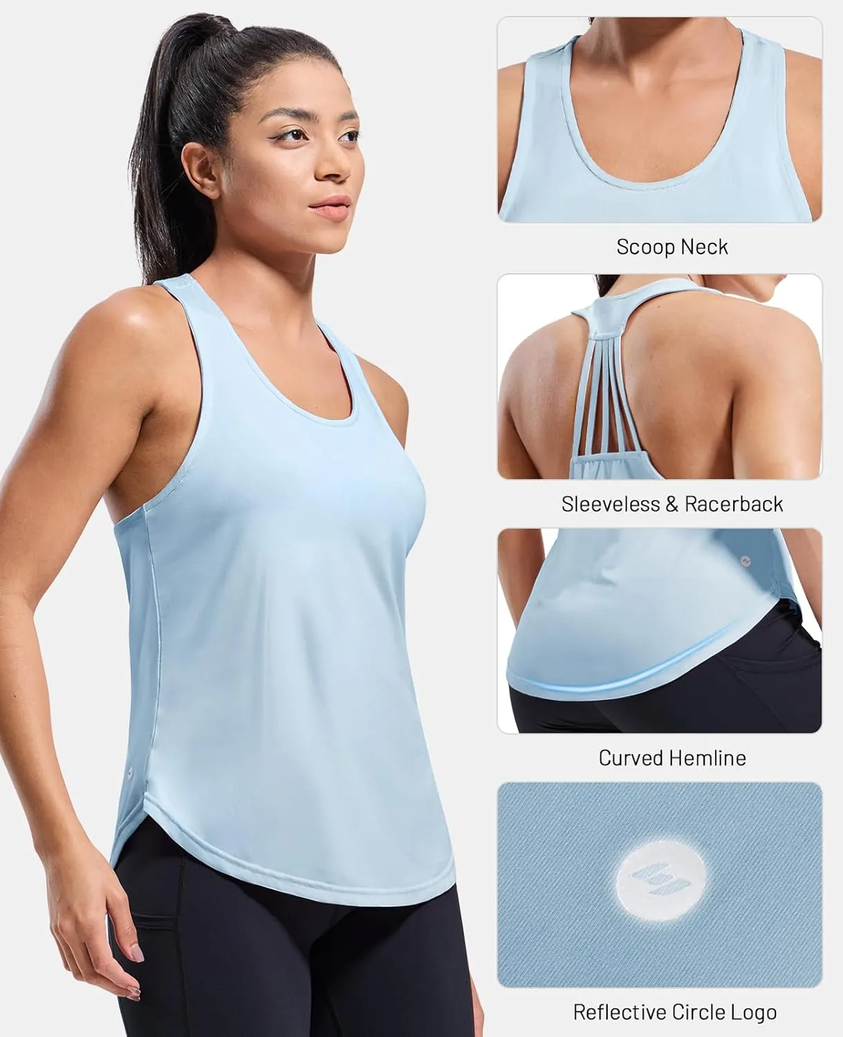 MIER Womens Workout Tank Tops Sleeveless Yoga Athletic Running Dry Fit Shirts Racerback Soft Gym Muscle Tee, Scoop Neck