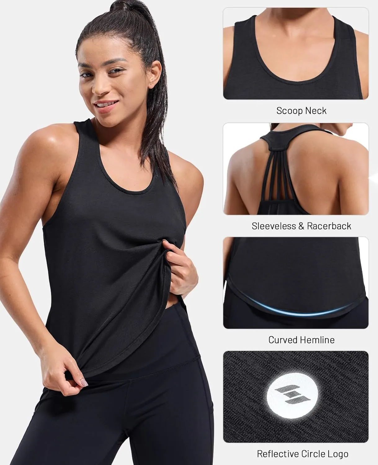 MIER Womens Workout Tank Tops Sleeveless Yoga Athletic Running Dry Fit Shirts Racerback Soft Gym Muscle Tee, Scoop Neck