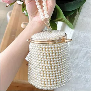 Mini Bucket Evening Bag Women Chic Beading Wedding Clutch Purse Female Handmade Dinner Party