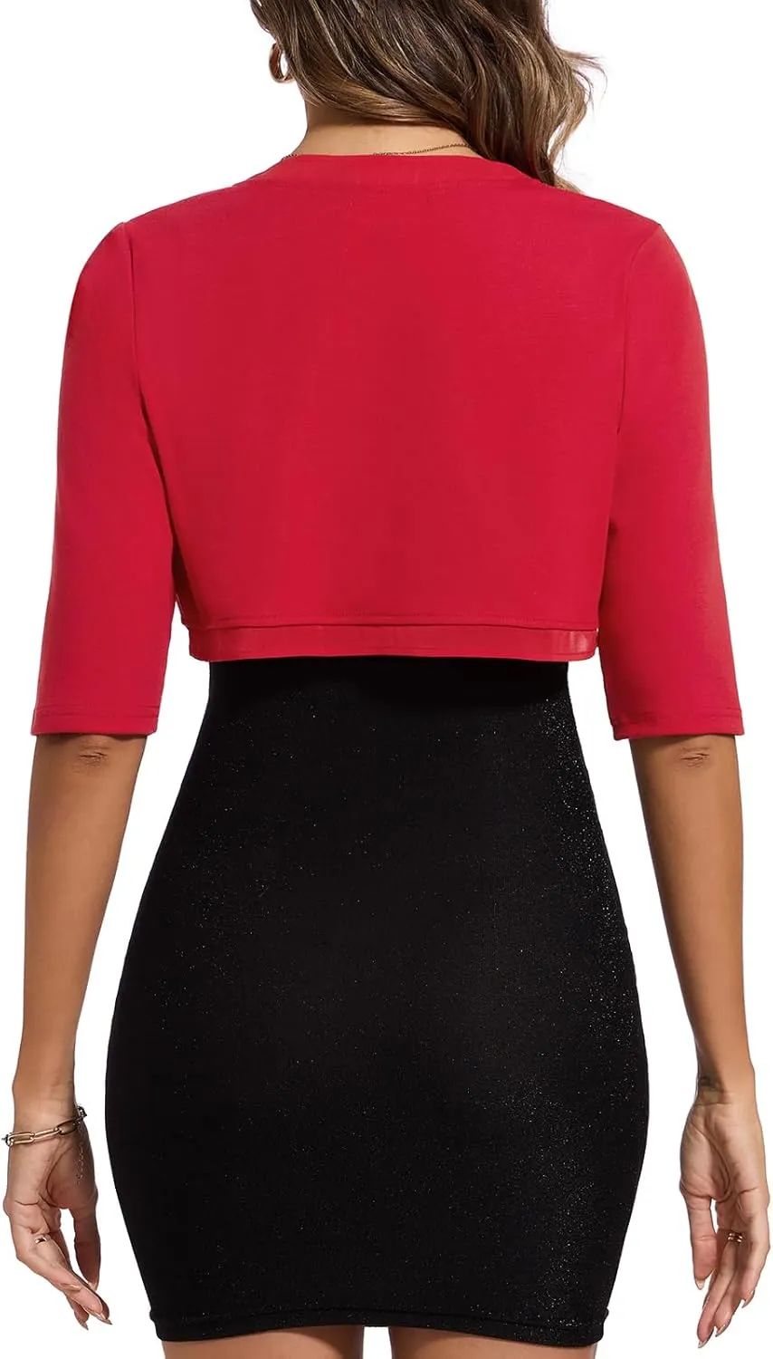 MINTLIMIT Women's Bolero Shrug Top 3/4 Sleeve Open Front Cropped Cardigan Boleros Jackets for Dresses