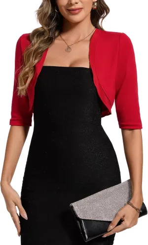 MINTLIMIT Women's Bolero Shrug Top 3/4 Sleeve Open Front Cropped Cardigan Boleros Jackets for Dresses