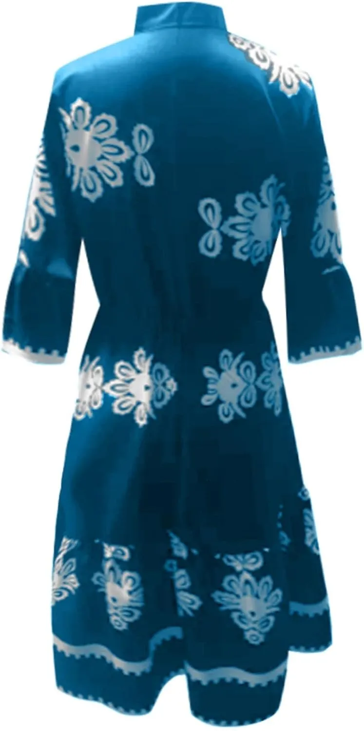 Miyaomn Womens Boho Floral Shirt Dress Tiered Ruffle Tied Waist Flare 3/4 Sleeve Button Down Casual A-Line Flowy Midi Dresses