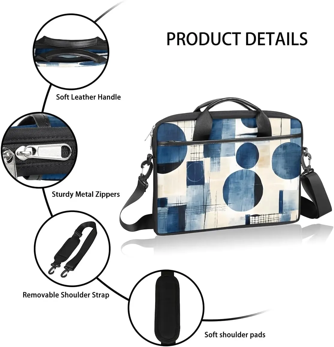 Modern Polka Dots Print 15 Inch Laptop Bag Women Men Laptop Carrying Case
