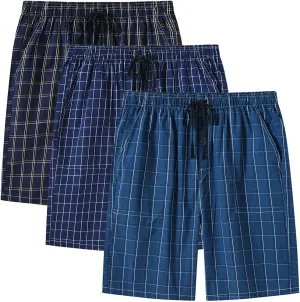 MoFiz Men's Sleepwear Shorts Pajama Bottom Lounge Short Plaid Button Open Fly 3Pack