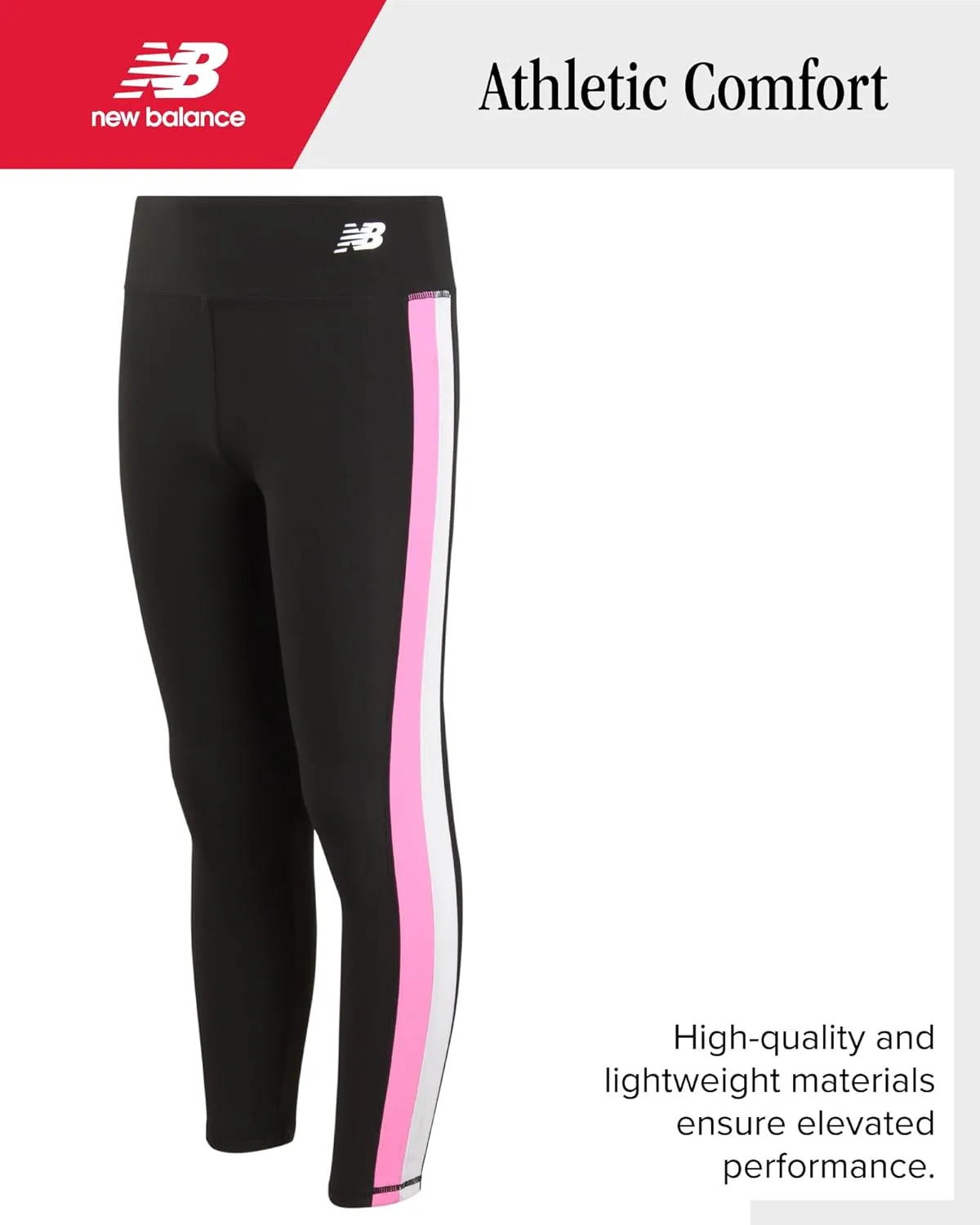 New Balance Girls' Active Leggings - 2 Pack Full Length Performance Yoga Pants (7-16)
