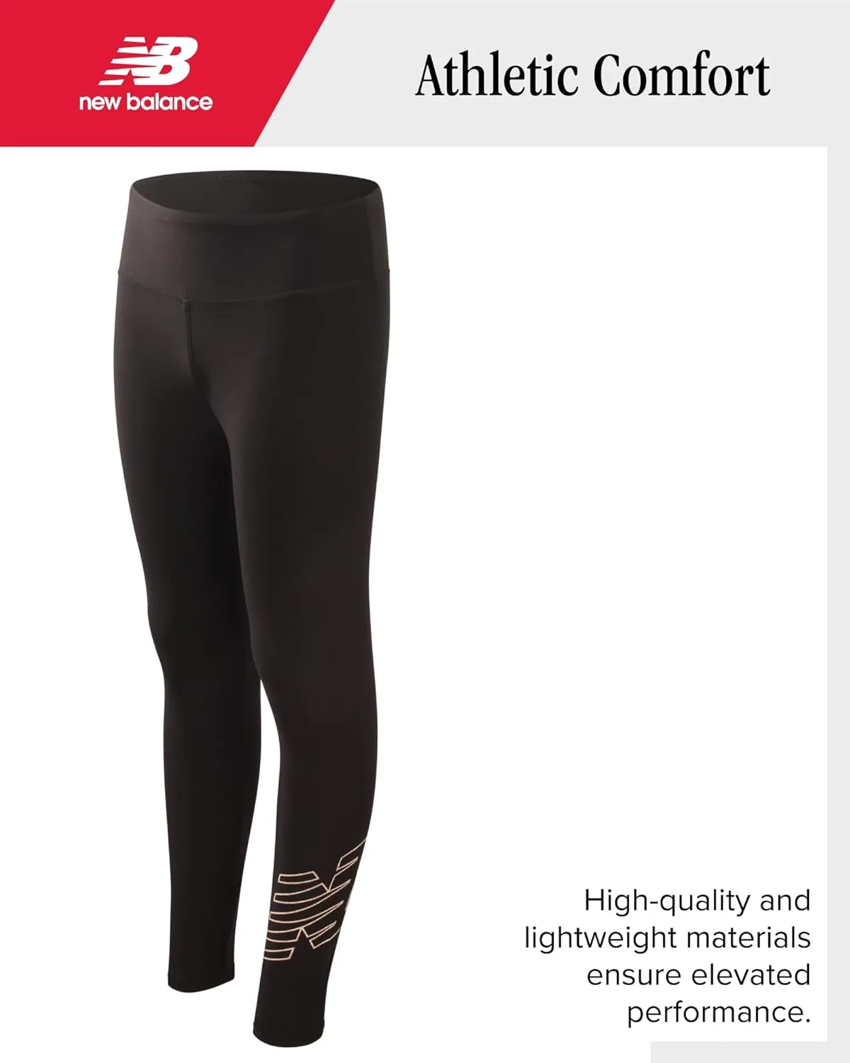 New Balance Girls' Active Leggings - 2 Pack Full Length Performance Yoga Pants (7-16)