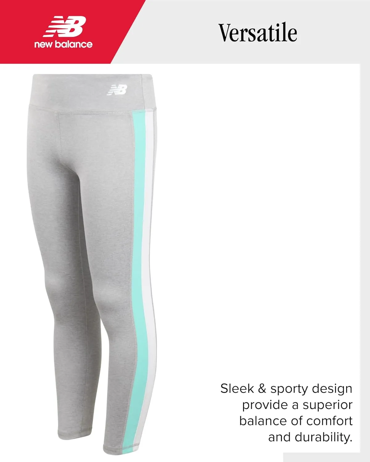 New Balance Girls' Active Leggings - 2 Pack Full Length Performance Yoga Pants (7-16)