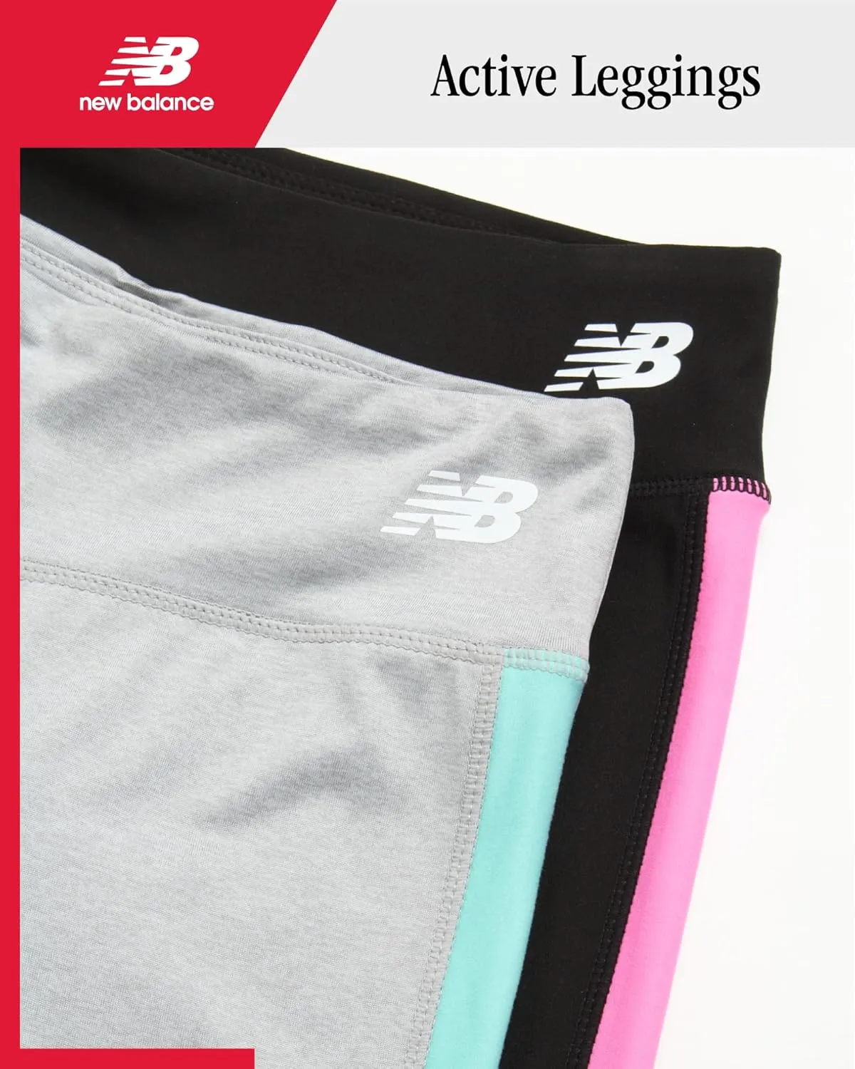New Balance Girls' Active Leggings - 2 Pack Full Length Performance Yoga Pants (7-16)