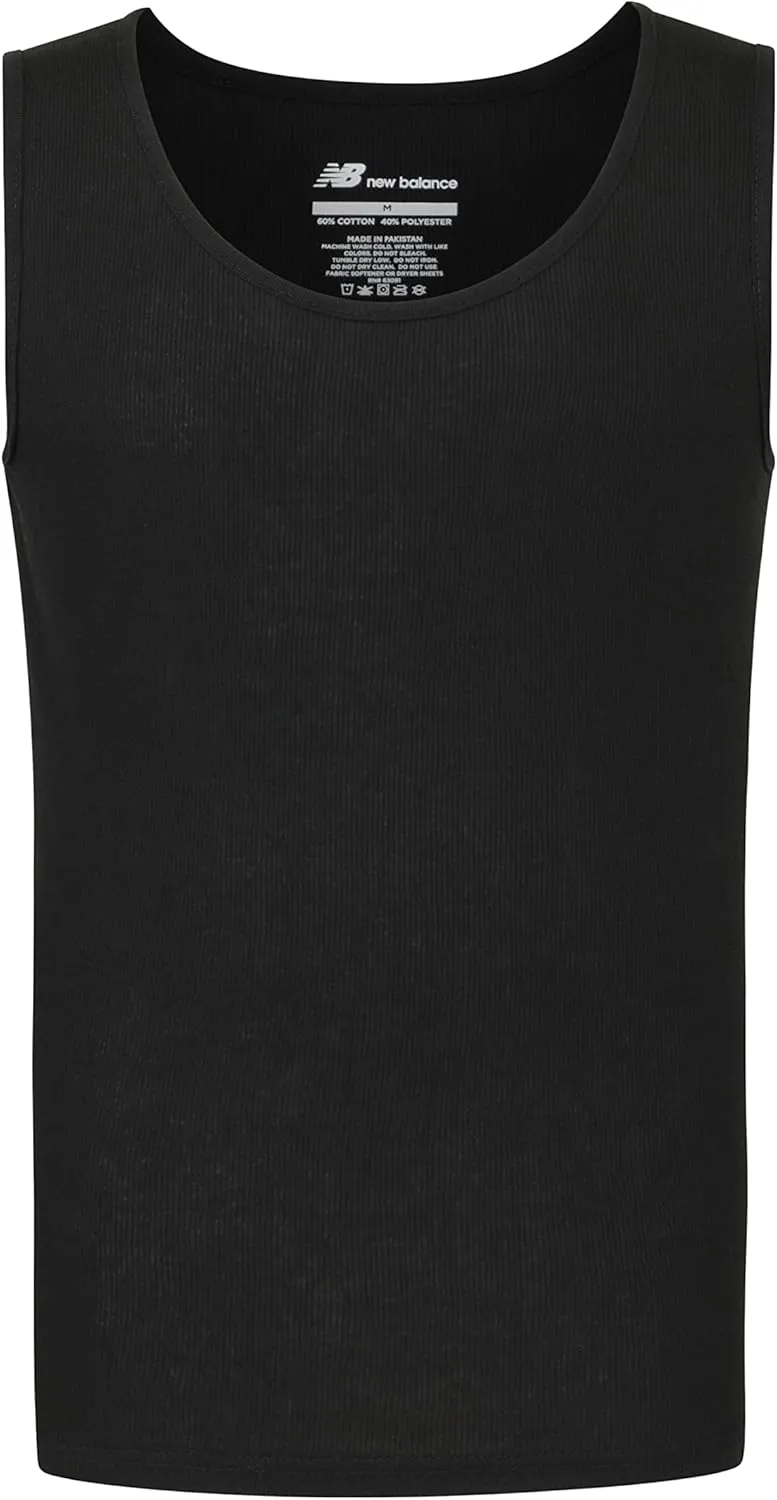 New Balance Men's Cotton Performance Rib Sleeveless Tank Top Undershirt (3 Pack Or 4 Pack)
