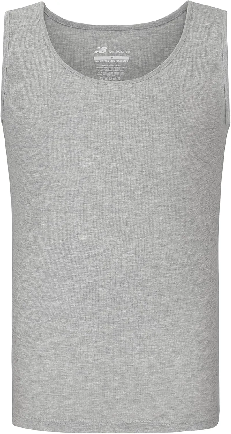 New Balance Men's Cotton Performance Rib Sleeveless Tank Top Undershirt (3 Pack Or 4 Pack)