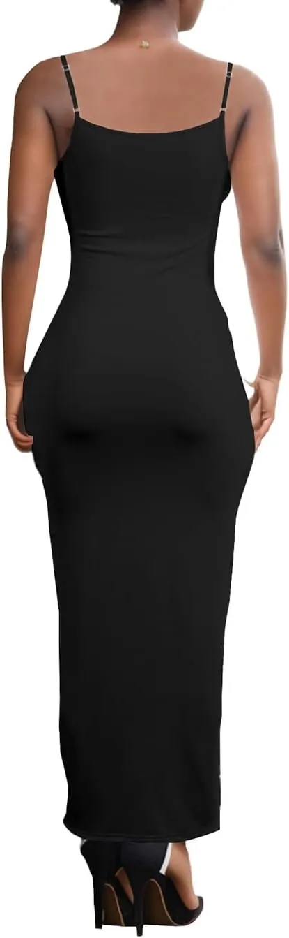 PINSV Women's Bodycon Long Slip Dress Spaghetti Strap Summer Maxi Dress Modern Casual Sundress