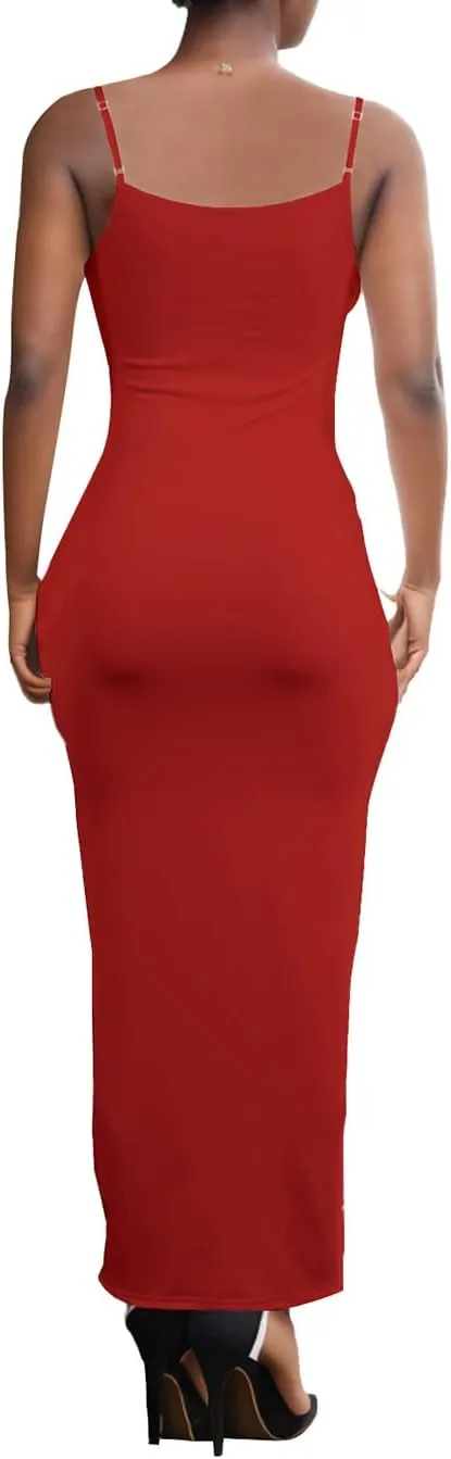 PINSV Women's Bodycon Long Slip Dress Spaghetti Strap Summer Maxi Dress Modern Casual Sundress