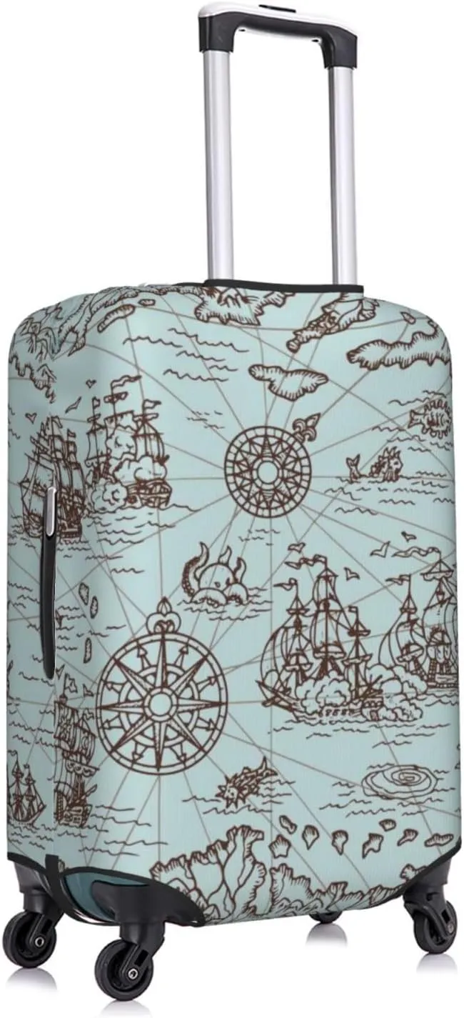 Pirate Adventure Map Print Washable Luggage Cover - Fashion Suitcase Protector Fits 18-32 Inch Luggage