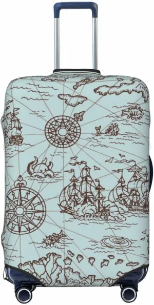 Pirate Adventure Map Print Washable Luggage Cover - Fashion Suitcase Protector Fits 18-32 Inch Luggage
