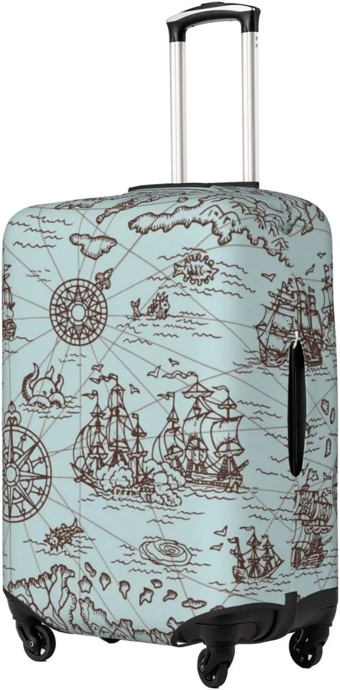 Pirate Adventure Map Print Washable Luggage Cover - Fashion Suitcase Protector Fits 18-32 Inch Luggage