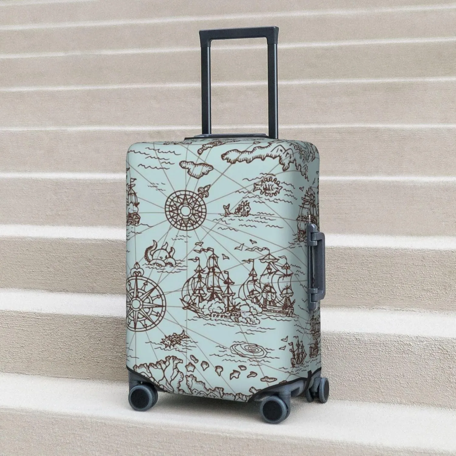Pirate Adventure Map Print Washable Luggage Cover - Fashion Suitcase Protector Fits 18-32 Inch Luggage