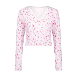 Polkadot PINK CLOVER Print CROP V SLOUCHY LS