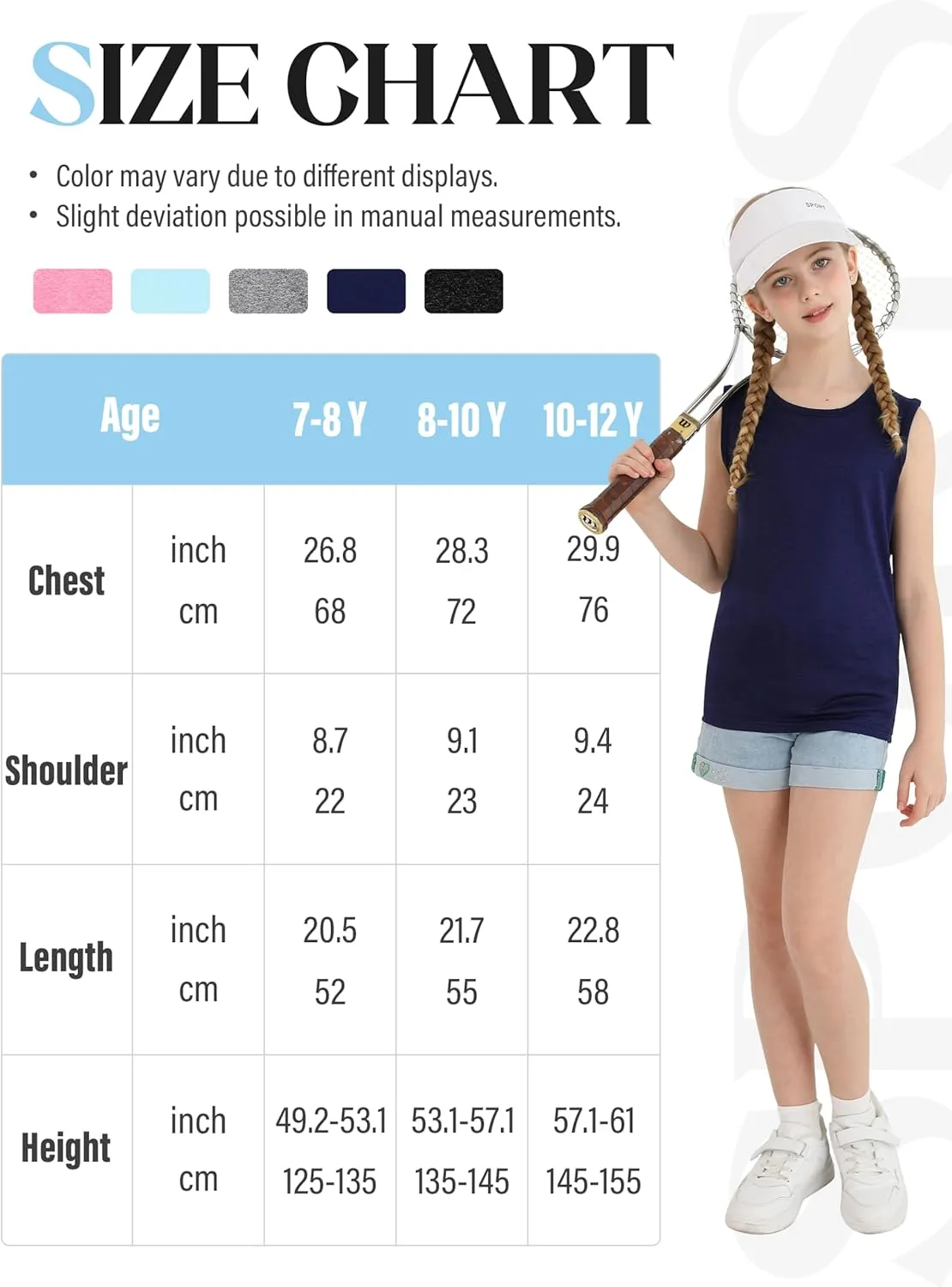 Poroka 5 Packs Girls Active Dry Fit Athletic Tank Top Performance Tech Sleeveless Shirts for Running Exercise Yoga
