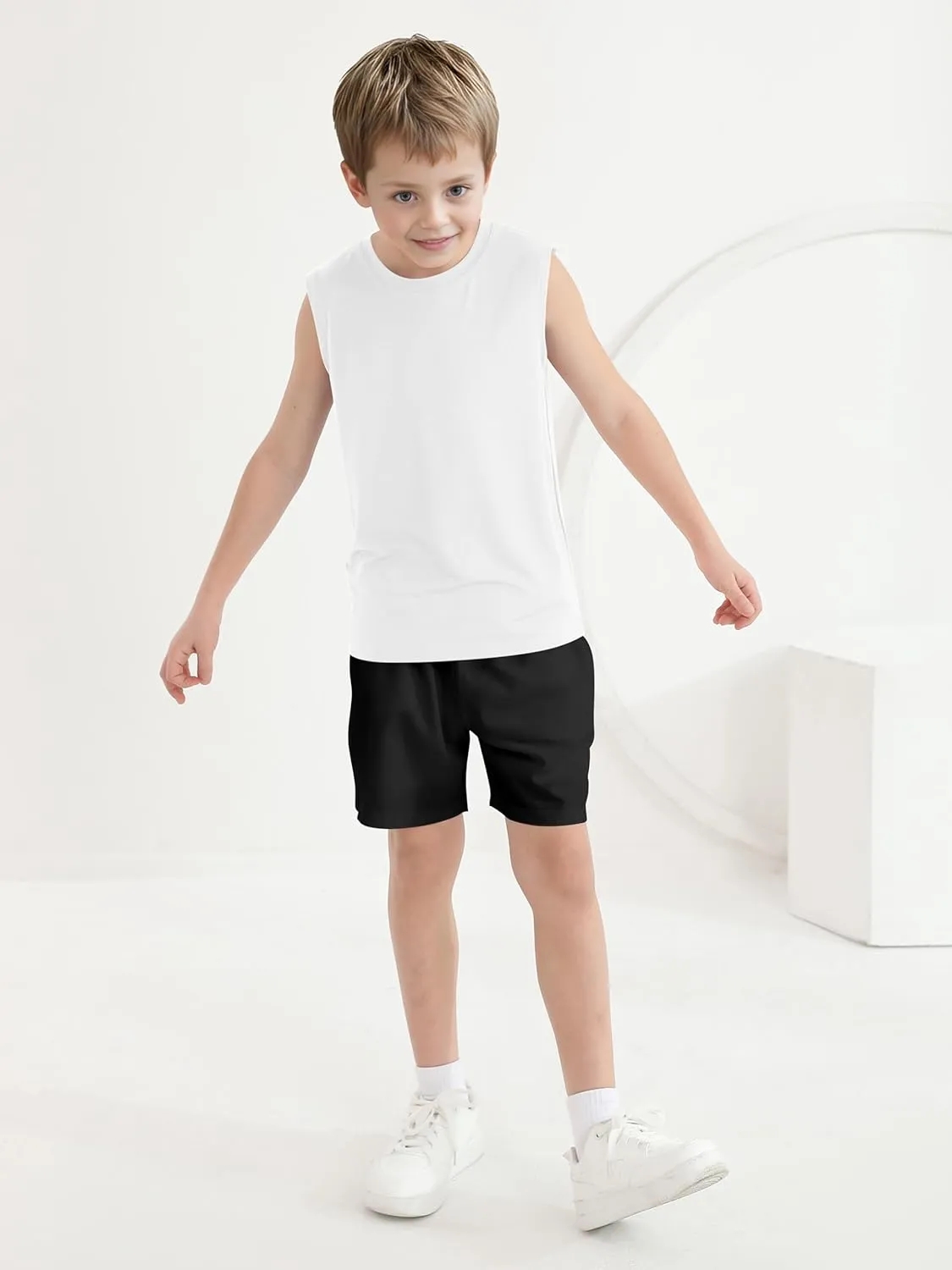 Poroka Cooraby 4 Pack Boys Dry-Fit Active Athletic Performance Tank Top Sleeveless Workout Training Shirts