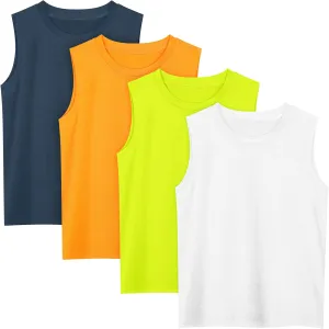 Poroka Cooraby 4 Pack Boys Dry-Fit Active Athletic Performance Tank Top Sleeveless Workout Training Shirts