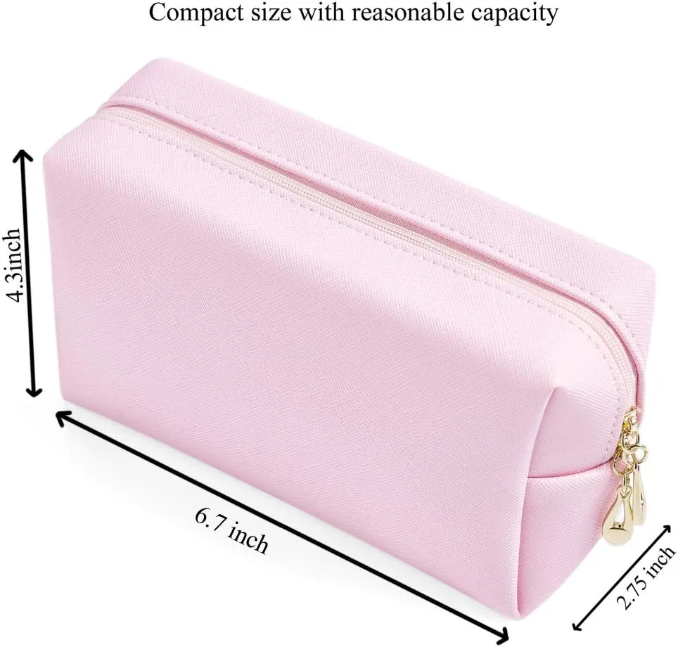 PU Leather Cosmetic Bag for Women Minimalism Makeup Bag for Daily Use Portable Storage Purse Small Neat Cosmetic Pouch Water-resistant Toiletry Bag for Travel (Voilet Pink)