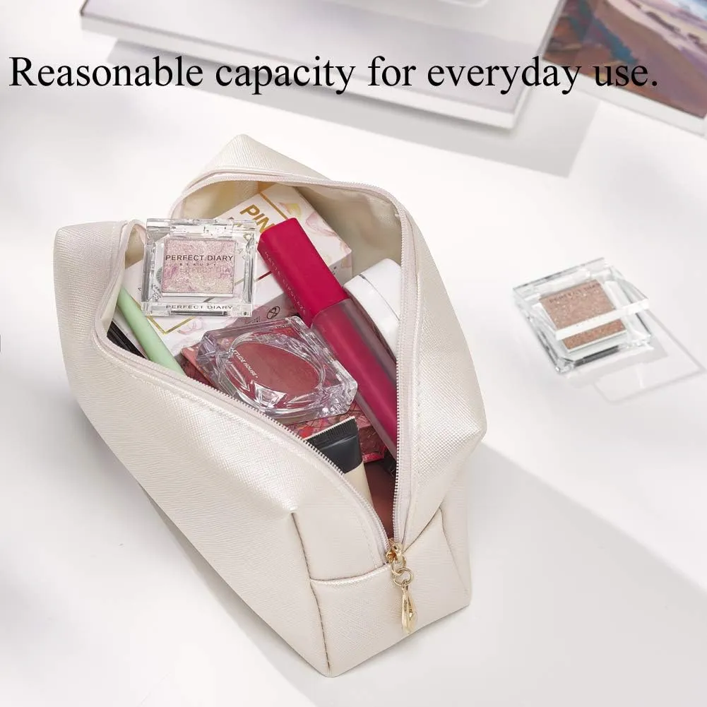 PU Leather Cosmetic Bag for Women Minimalism Makeup Bag for Daily Use Portable Storage Purse Small Neat Cosmetic Pouch Water-resistant Toiletry Bag for Travel (Voilet Pink)