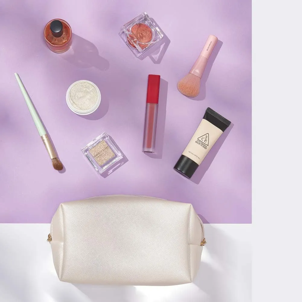 PU Leather Cosmetic Bag for Women Minimalism Makeup Bag for Daily Use Portable Storage Purse Small Neat Cosmetic Pouch Water-resistant Toiletry Bag for Travel (Voilet Pink)