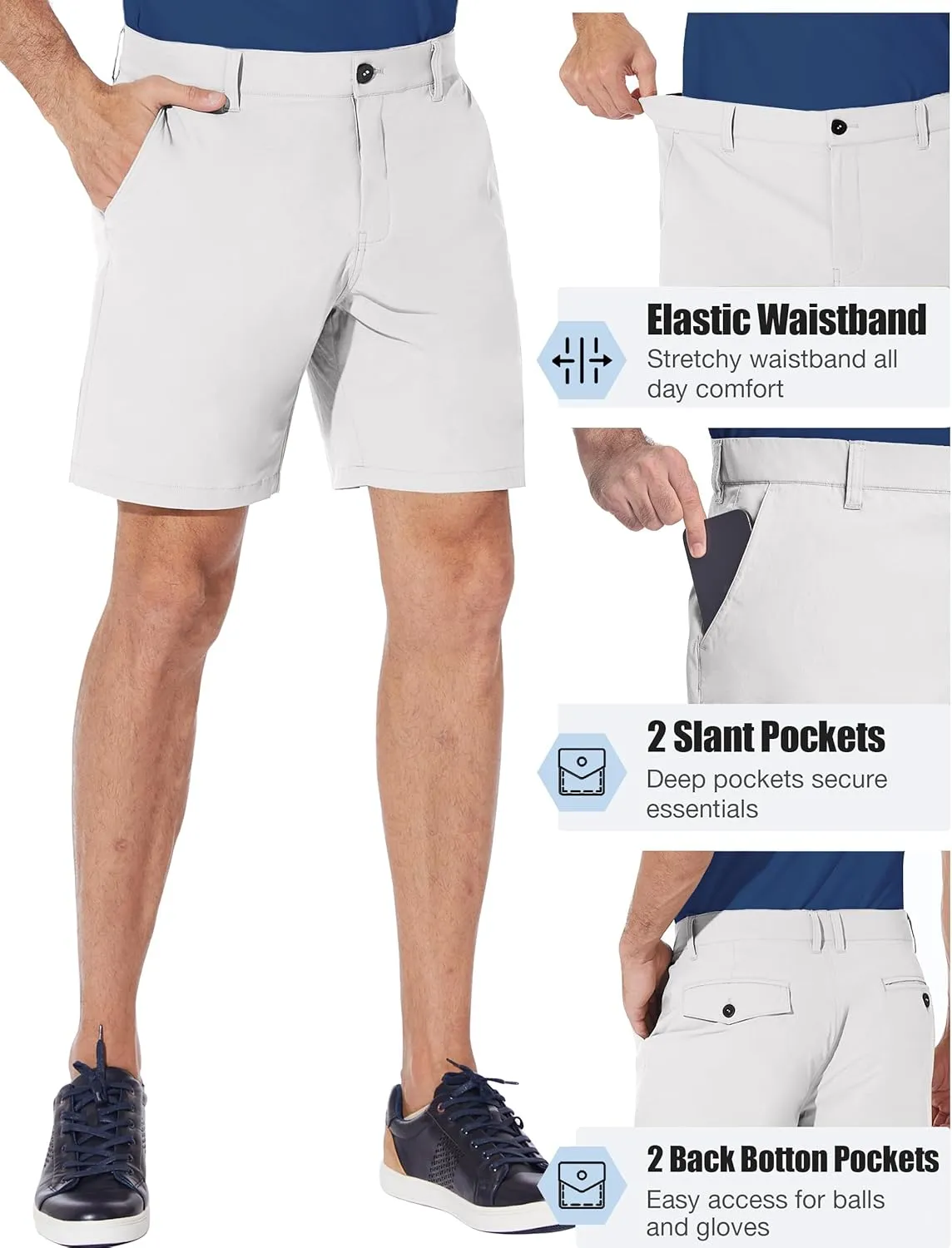 PULI Men's Golf Shorts Dress Flat Front Hybrid 7 Inch Stretch Lightweight Quick Dry Chino Casual with Pockets