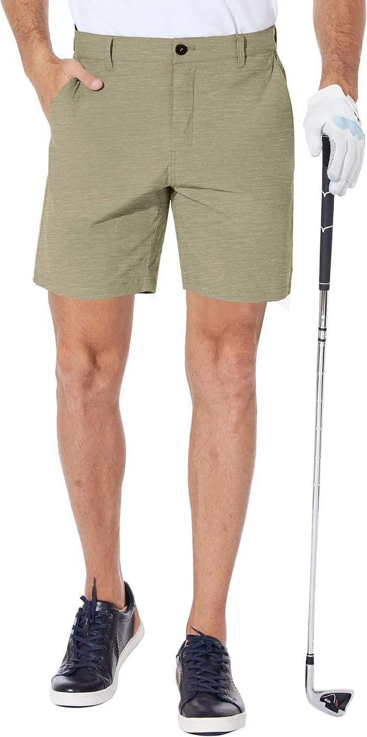 PULI Men's Golf Shorts Dress Flat Front Hybrid 7 Inch Stretch Lightweight Quick Dry Chino Casual with Pockets