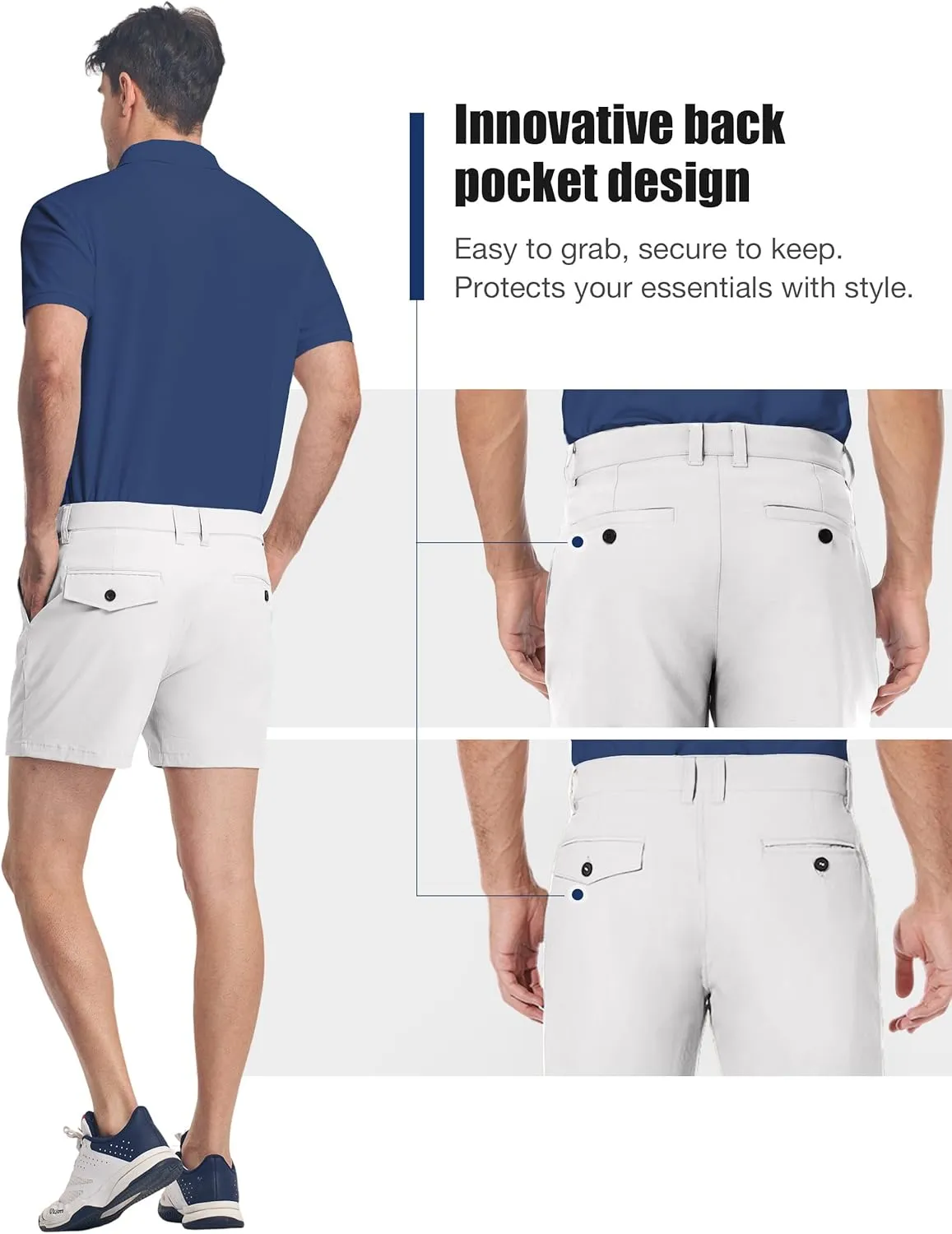 PULI Men's Golf Shorts Dress Flat Front Hybrid 7 Inch Stretch Lightweight Quick Dry Chino Casual with Pockets