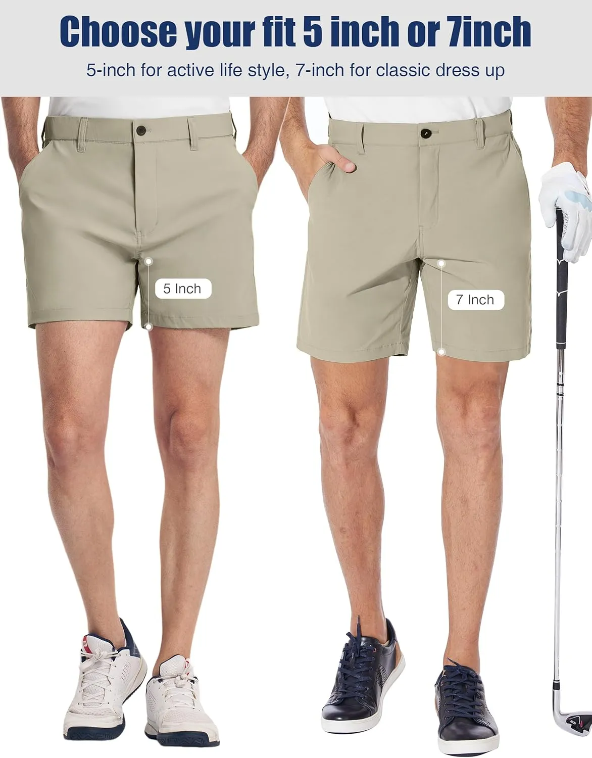 PULI Men's Golf Shorts Dress Flat Front Hybrid 7 Inch Stretch Lightweight Quick Dry Chino Casual with Pockets