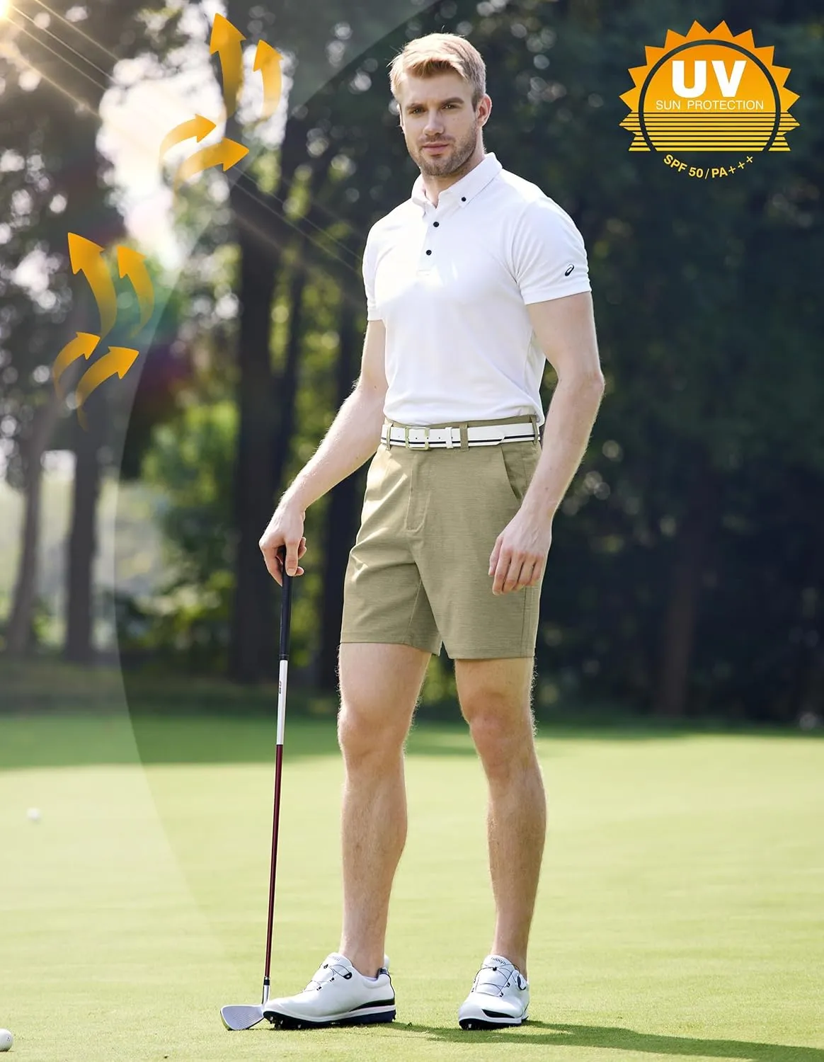 PULI Men's Golf Shorts Dress Flat Front Hybrid 7 Inch Stretch Lightweight Quick Dry Chino Casual with Pockets
