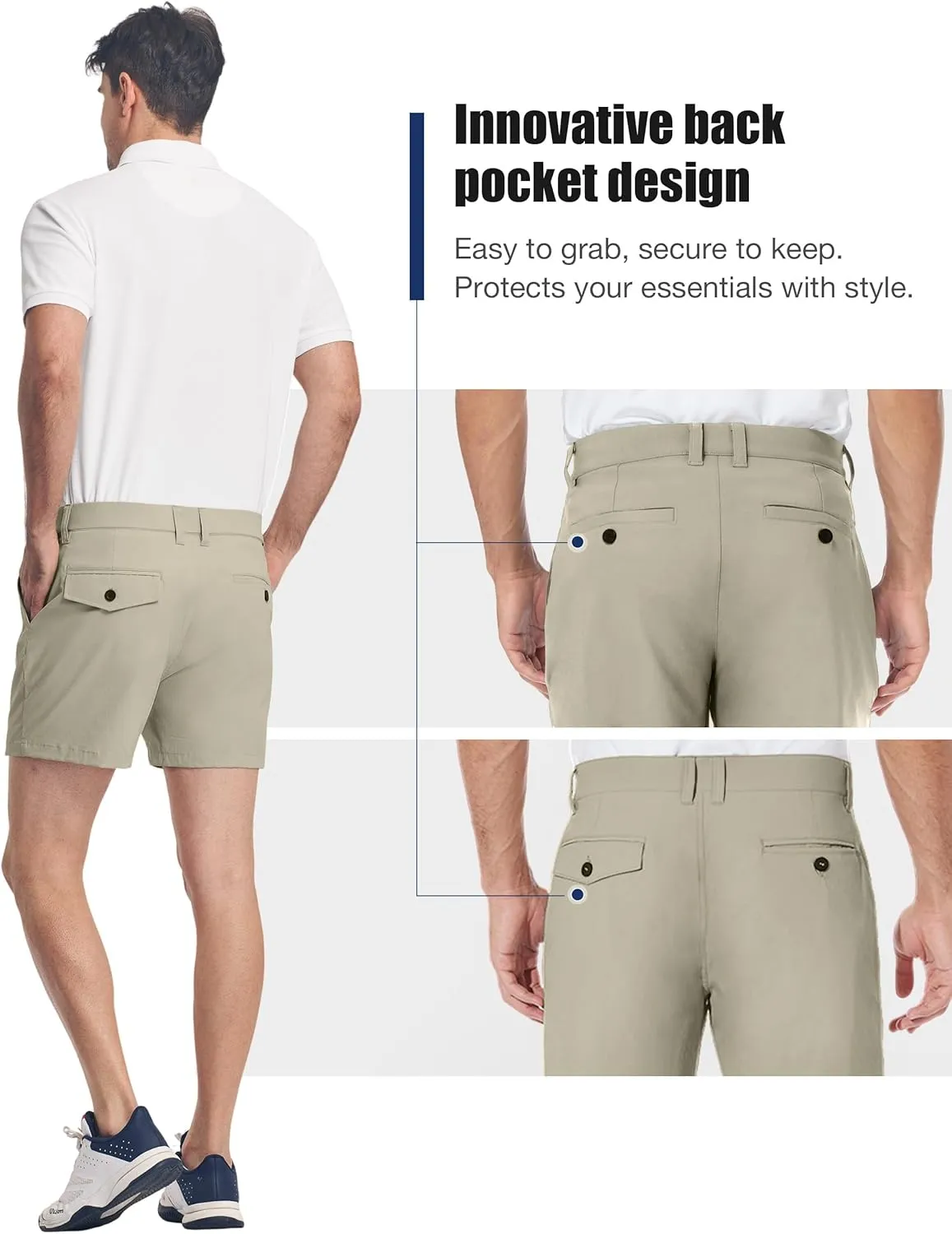 PULI Men's Golf Shorts Dress Flat Front Hybrid 7 Inch Stretch Lightweight Quick Dry Chino Casual with Pockets