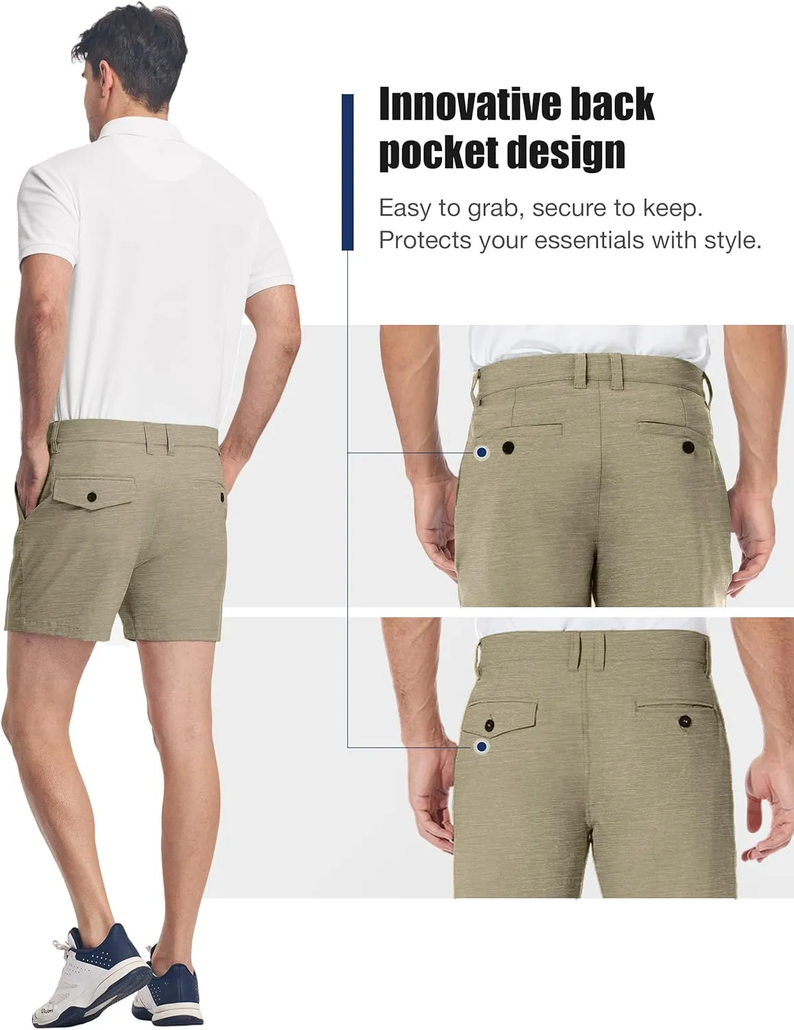 PULI Men's Golf Shorts Dress Flat Front Hybrid 7 Inch Stretch Lightweight Quick Dry Chino Casual with Pockets