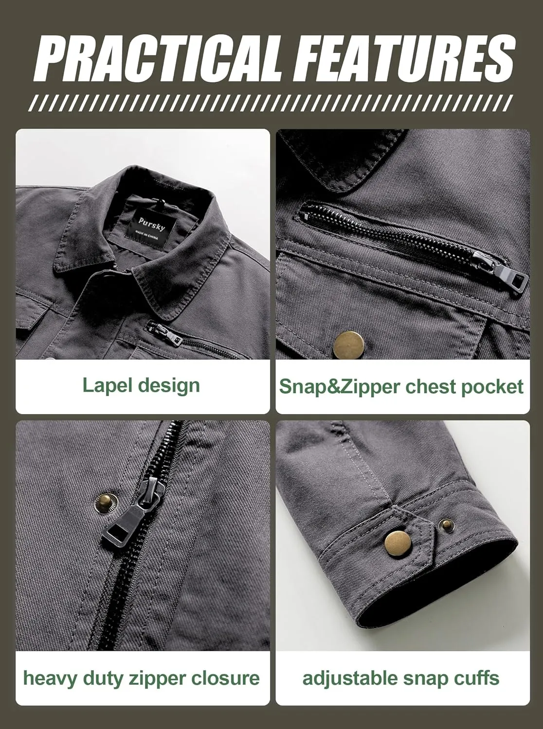 Pursky Men's Canvas Cotton Military Casual Field Jacket Outerwear With Removable Hood