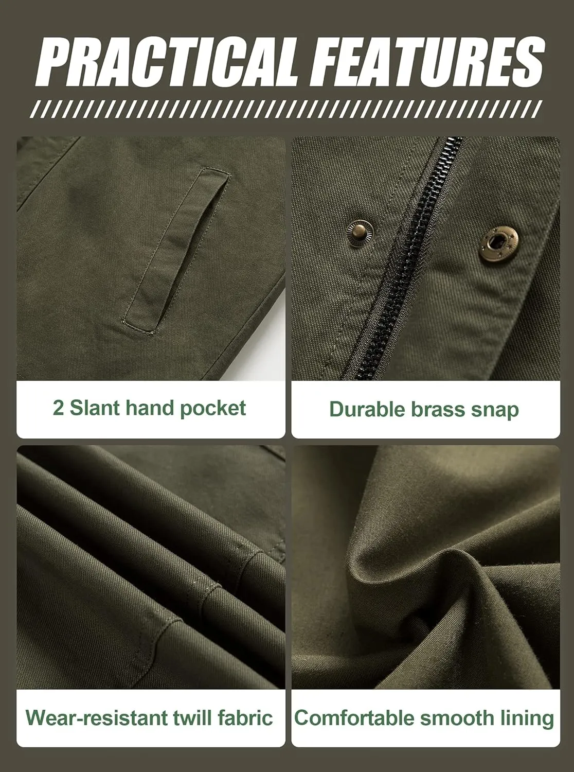 Pursky Men's Canvas Cotton Military Casual Field Jacket Outerwear With Removable Hood